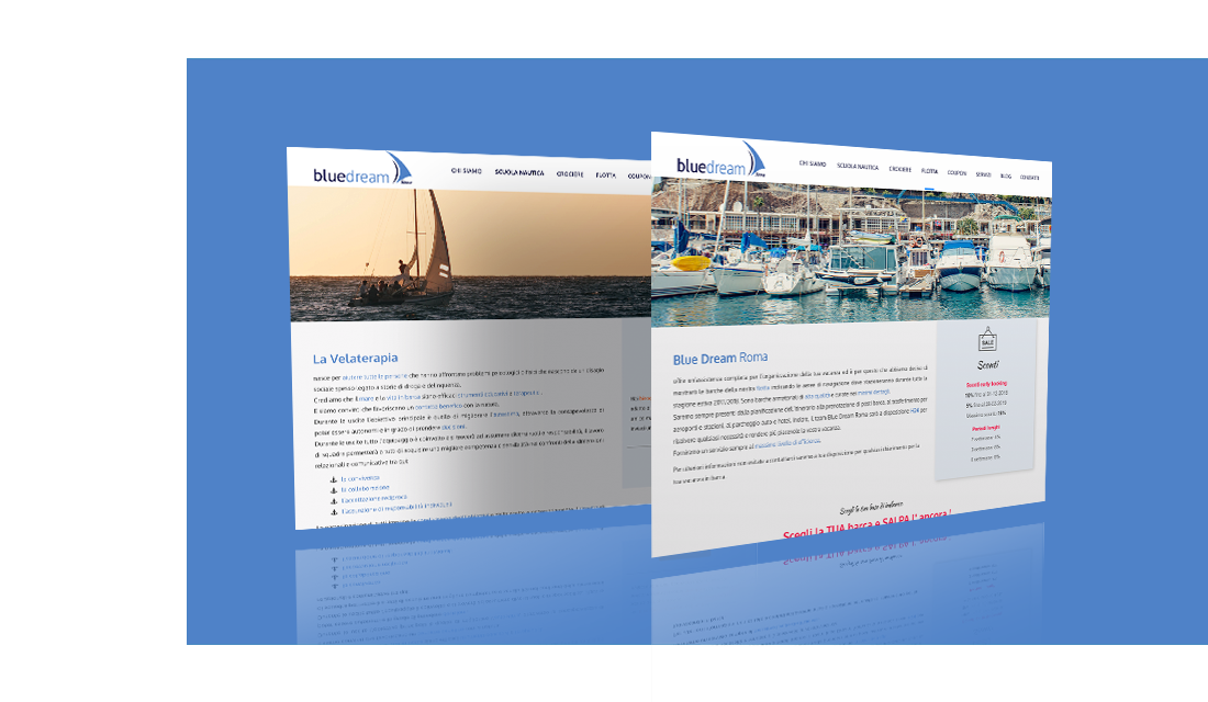 Sito web Landing page responsive CMS web design UI UX SEO e-commerce, Blue Dream Roma, Bluedream website, Scuola nautica, patente nautica, sito web, website blue dream | PRINGO