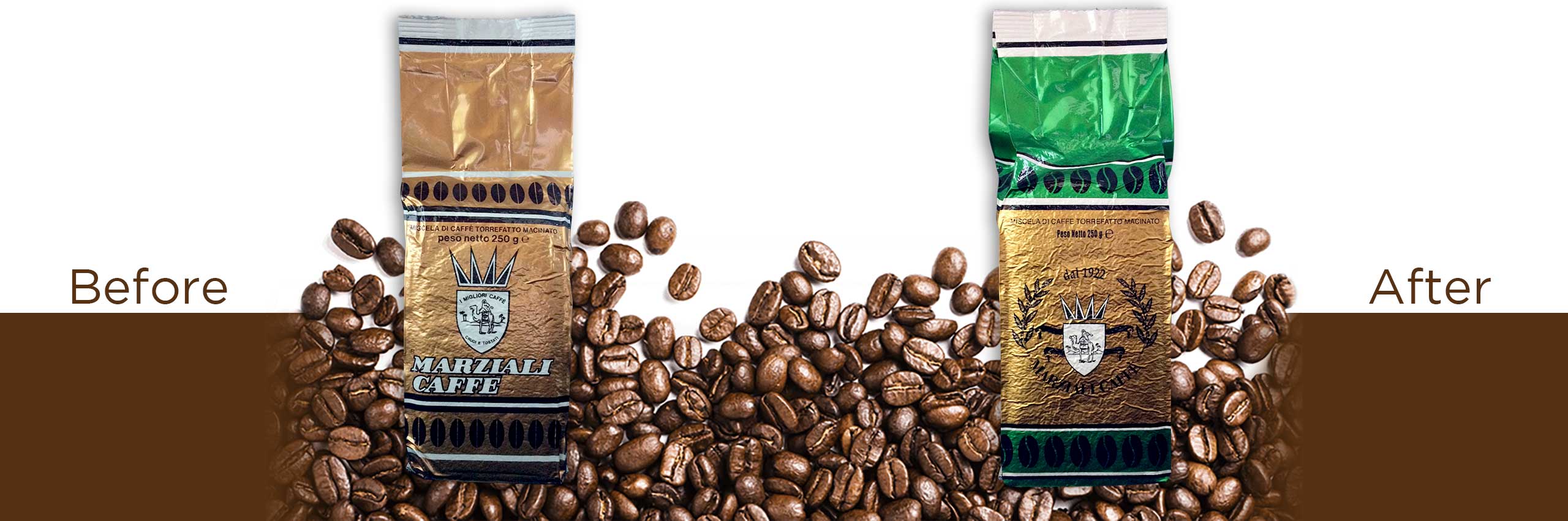 Marziali caffè, torrefazione di caffè, sede roma, Marziali caffè dal 1922, rebranding, rebranding marziali, restyling packaging, progettazione confezione | PRINGO
